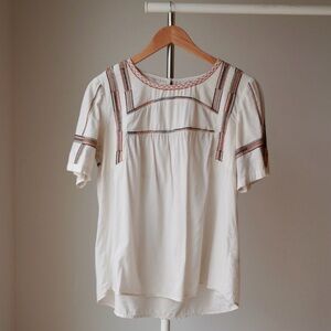 Fat Face Ivory and Tan Embroidered Blouse